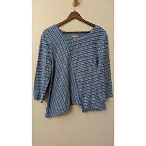 Habitat Womens Top Medium Blue Asymmetric Lagenlook Boho Artsy Textured Relaxed